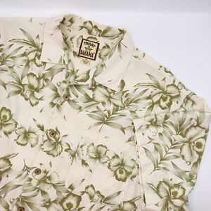 Tommy Bahama Men's 100% Silk Short Sleeve Button Front Shirt Cream/Green Size M